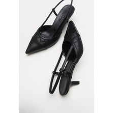 Luvi Goodge Siyah Sivri Burun Arkası Açık Kadın Topuklu Ayakkabı