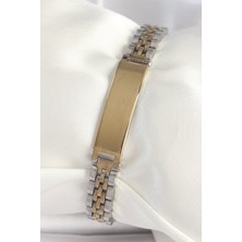 Hkursat 316L Çelik Gold Gümüş Renk Kalın Zincir Künye Model Erkek Bileklik