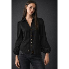 Hakke Kadın Gloss Düğmeli Bağlamalı Şık Gömlek