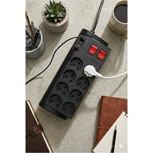 Go İthalat Isıya Dayanıklı Termal Akım Korumalı 2 Metre 16A 4000W 8li Priz ve 3 USB Li Uzatma Kablosu (5440)