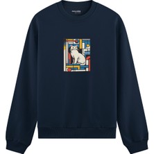 The Lucid Lab Bauhaus Cat Oversize Sweatshirt - Lacivert