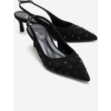 Luvi Lorex Siyah Süet Taşlı Kadın Topuklu Ayakkabı