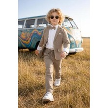 Terry Erkek Çocuk Flamlı Keten Salaş Ceketli Takım Elbise / Gömlek Pantolon Ceket Papyon Keten Takım