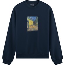 The Lucid Lab Café Terrace At Night  Oversize Sweatshirt - Lacivert