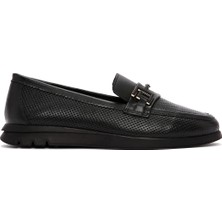 Derimod Kadın Siyah Tokalı Deri Comfort Loafer 26PFD150318