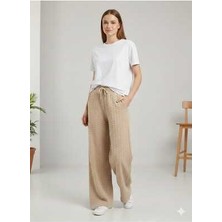 Beems Kadın Yünlü Dökümlü Pantolon 2XL Bej Renk Günlük Tarzda Rahat Kumaş Model