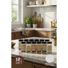 Vienev 12'li Siyah Kapaklı Kare Cam Baharatlık Seti Etiketli - Baharatlık Takımı