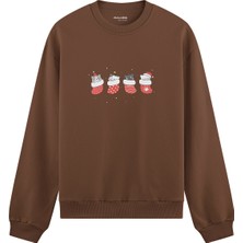 The Lucid Lab Christmas Stocking Cats  Oversize Sweatshirt - Kahverengi