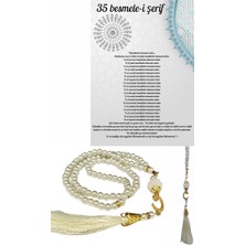 Akıllı Durak Namaz Tesbihi Vavlı 99'lu Cam Incili 35 Besmele-I Şerif Dua Kartı Ile Krem Renk Hediyelik