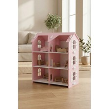Hedefixtoys Ahşap Oyuncak Ev | Pembe 3 Katlı Montessori Oyuncak Evi | Ahşap Bebek Evi