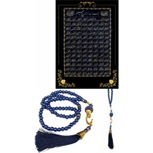 Akıllı Durak Namaz Tesbihi Vavlı 99'lu Cam Incili Esma'ul Hüsna Dua Kartı Ile Lacivert Renk Hediyelik