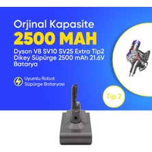 Ümit Maker Dyson V8 SV10 SV25 Extra Tip2 Dikey Süpürge 2500 mAh 21.6 V  Batarya – Orjinal Uyumlu Uzun Ömürlü, Yüksek Performans Pil