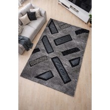 Padişah Halı Shaggy Leather Serisi %100 Akrilik 100X300 Siyah Renk Seri Sonu Halı Deri Halı