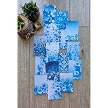 Kolbi Craft 15 Adet Eskitme Vintage Mavi Çiçek Temalı Scrapbook Kağıt Seti Bullet Journal Dekupaj Kağıdı