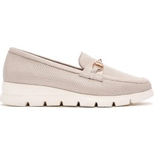 Derimod Kadın Krem Tokalı Deri Comfort Loafer 26PFD150218