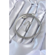 Hkursat 316L Çelik Gümüş Renk Sarmal Model Erkek Bileklik Yüzük Kombini