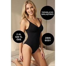 Alexander Hud Çıtçıtlı Ayarlanabilir Askılı Beden Sıkılaştırıcı Toparlayıcı Ince Siyah Renk Kadın Zıbın Body Korse