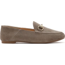 Derimod Kadın Vizon Tokalı Süet Deri Maskülen Loafer 26PFD290110