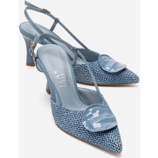 Luvi Levıa Mavi Hasır Dokulu Aksesuar Detaylı Kadın Topuklu Ayakkabı