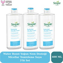 Simple Water Boost Kuru ve Hassas Ciltler Için Nemlendirici Micellar Makyaj Temizleme Suyu 400 ml 3'li Set