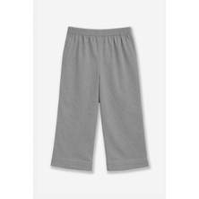 Markapia Kadın Gri Paçası Brode Detaylı Keten Görünümlü Kapri Pantolon