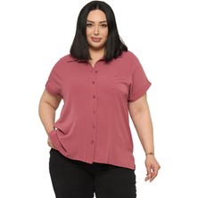 Disentis Modest Büyük Beden Tek Cepli Kısa Duble Kollu Gül Kurusu Gömlek