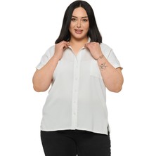 Disentis Modest Büyük Beden Tek Cepli Kısa Duble Kollu Beyaz Gömlek