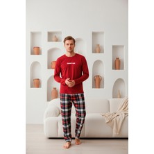 Madame Clara Ekose Desenli Pamuklu Uzun Kollu Erkek Pijama Takımı