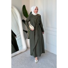 Tesettür Diyarı Goldest Cupra Tansel Tokalı Tesettür Elbise- Haki