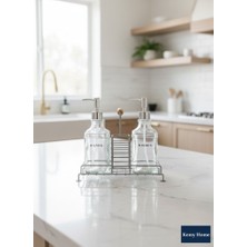 Kemy Home 2’li Cam Sabunluk Seti – Dishes & Hands Yazılı, Metal Standlı