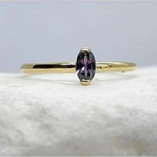 Fasek Gold Gümüş Yüzük - 0,40CT Aleksandrit Tektaş Gümüş Yüzük-Tektaş Kadın Gümüş Yüzük-Tasarım Yüzük
