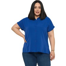 Disentis Modest Büyük Beden Tek Cepli Kısa Duble Kollu Saks Mavi Gömlek