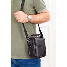 Newish  Erkek Deri Çelik Kasalı Kapaklı Omuz ve El Çantası (15X19CM) NEW189 - Siyah