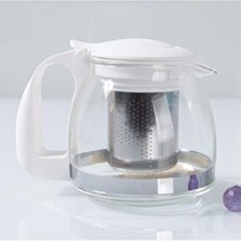  çelik süzgeçli cam demlik beyaz 700 ml