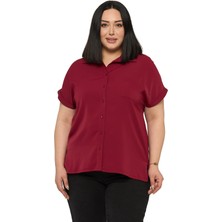 Disentis Modest Büyük Beden Tek Cepli Kısa Duble Kollu Bordo Gömlek