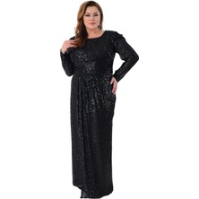 Lilas Xxl Kadın Büyük Beden Full Pul Payet Işlemeli Uzun Abiye Elbise 2482 Siyah