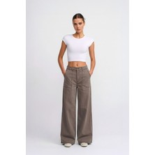 Markapia Kadın Yüksek Bel Taş Rengi Wide Leg Pantolon