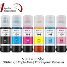 Goink Aynı Gün Kargo Goınk Epson 108 Uyumlu 6 Renk Mürekkep Seti – 5 Set 30 Şişe Toplu Alım Paketi | Profesyonel Kullanım