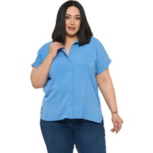 Disentis Modest Büyük Beden Tek Cepli Kısa Duble Kollu Indigo Gömlek