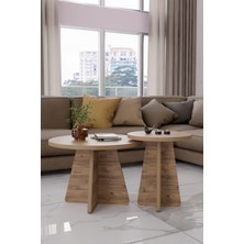 Alpa Ev Mobilya Mantar 2'li Yuvarlak Zigon Sehpa, Salon Sehpa Takımı, Iskandinav Stil, Yan-Orta Sehpa