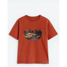 Markapia Man Erkek Bisiklet Yaka %100 Pamuk Blok Baskılı T-Shirt
