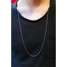 The Collection Unisex Gümüş Ince Yılan Model Uzun Zincir Kolye 75 cm