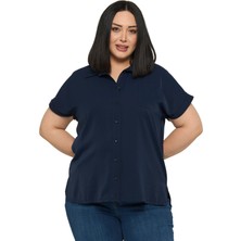 Disentis Modest Büyük Beden Tek Cepli Kısa Duble Kollu Lacivert Gömlek