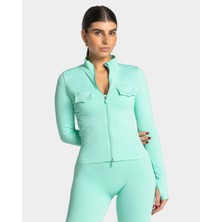 Teveo Nane Yeşili Fermuarlı Cepli Ceket - Seamless Performans Üstü