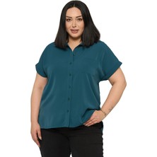 Disentis Modest Büyük Beden Tek Cepli Kısa Duble Kollu Petrol Yeşili Gömlek