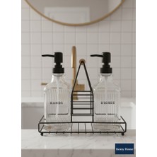 Kemy Home 2’li Cam Sabunluk Seti – Dishes & Hands Yazılı, Metal Standlı