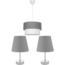 Evlight Modern Stil 3'lü Set Krom Abajur Gri Renkli Yatak Odası Aydınlatma için Şık Tasarım