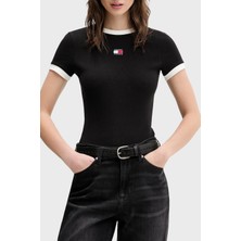 Tommy Jeans Pamuklu Slim Fit Logolu Bisiklet Yaka T Shirt Bayan T Shirt DW0DW22575 Bds