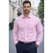 Colvis Man Erkek Pembe Regular Kalıp Pamuk Klasik Gömlek Düğmeli Cep Detaylı Günlük ve Ofis Gömleği