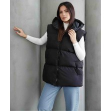 Kadın Siyah Şişme Yelek Overize